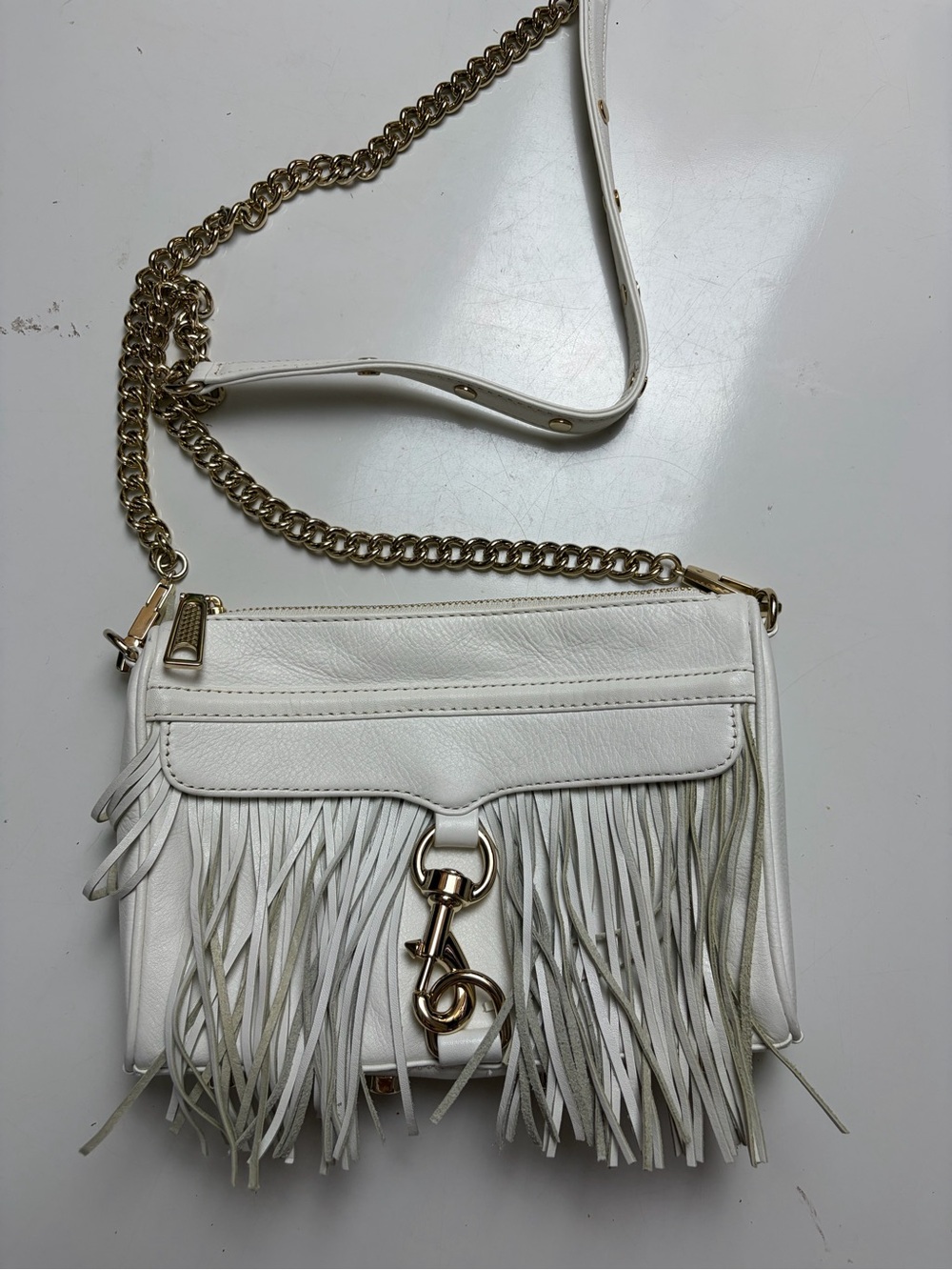 Rebecca Minkoff white leather tassel chain crossbody